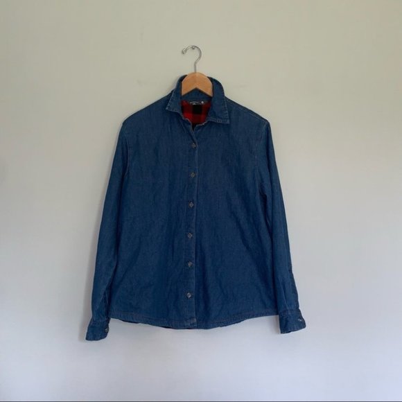 Riders by Lee Plaid-Lined Denim Button-Down Long Sleeve Shirt Jacket Size Medium - Picture 6 of 11